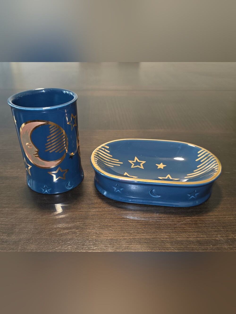 Springmaid Celestial Soap Dish And Cup Sun  Moon Y2K